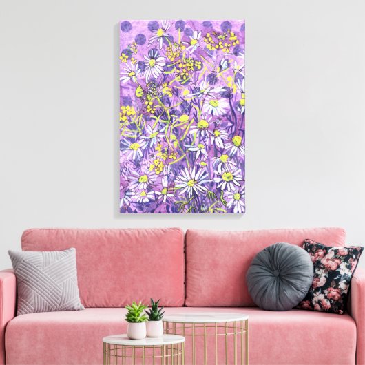 Daisy Flowers Polka Dot Zomer Bloemen Bloemen Bloe Canvas Afdruk (Insitu (Woonkamer))