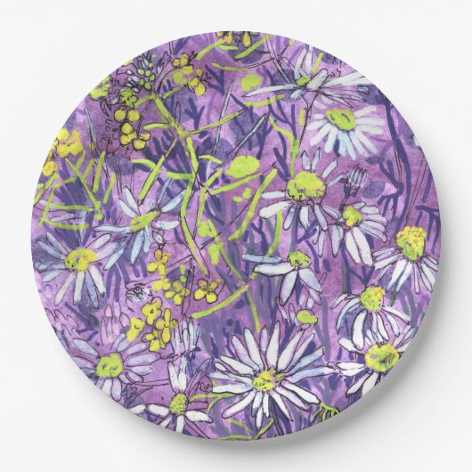 Daisy Flowers Polka Dot Zomer Bloemen Bloemen Bloe Papieren Bordje (Voorkant)