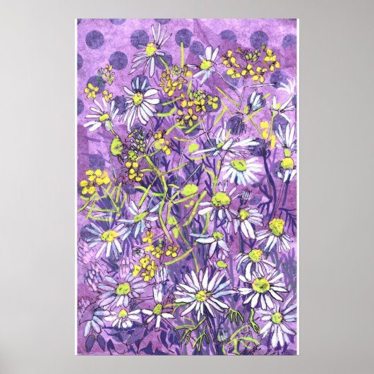 Daisy Flowers Polka Dot Zomer Bloemen Bloemen Bloe Poster (Voorkant)