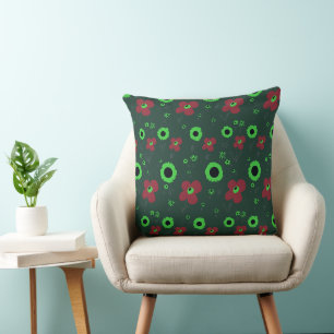 Daisy Flowers Rood Groen Zwart Kussen