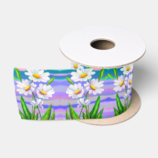 Daisy Flowers Satin Ribbon Spring Gift Satijnen Lint (Spoel)