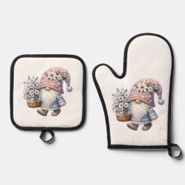 Daisy Flowers Springtime Gnome Gift Her Ovenwant & Pannenlap Set