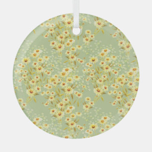 Daisy Flowers: Waterverf donker naadloos. Glas Ornament