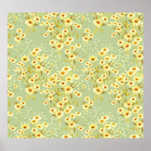 Daisy Flowers: Waterverf donker naadloos. Poster (Voorkant)