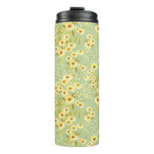 Daisy Flowers: Waterverf donker naadloos. Thermosbeker