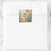 Daisy Flowers  Wildflower Floral Natuur Art Vierkante Sticker (Tas)
