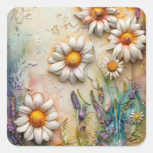 Daisy Flowers  Wildflower Floral Natuur Art Vierkante Sticker (Voorkant)