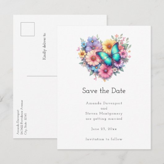 Daisy Flowers with a Beautiful Butterfly Aankondigingskaart (Voorkant / Achterkant)