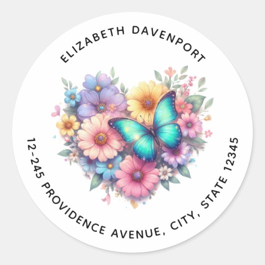Daisy Flowers with a Beautiful Butterfly Address Ronde Sticker (Voorkant)