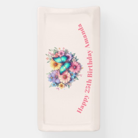 Daisy Flowers with a Beautiful Butterfly Birthday Spandoek (Verticaal)