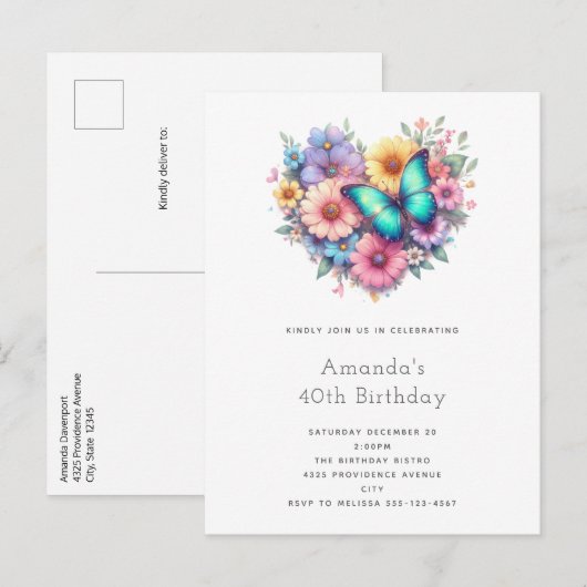 Daisy Flowers with a Beautiful Butterfly Birthday Uitnodiging Briefkaart (Voorkant / Achterkant)