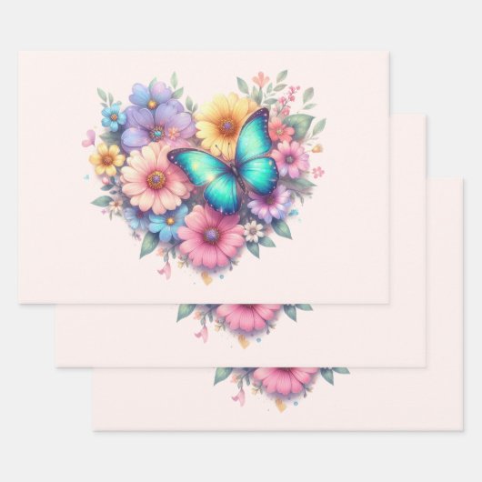 Daisy Flowers with a Beautiful Butterfly Inpakpapier Vel (Set)