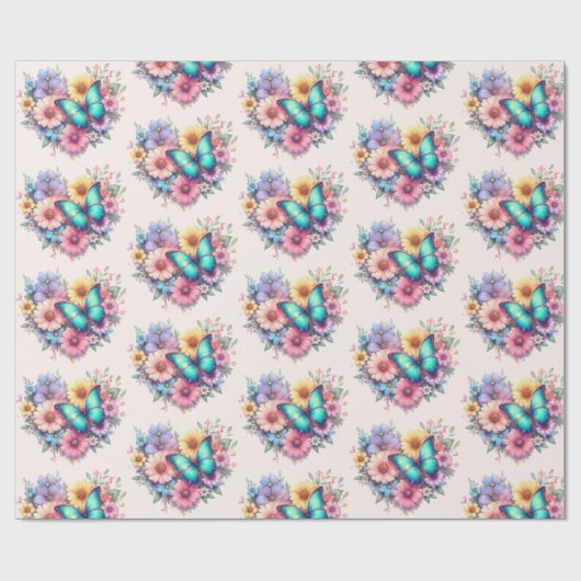 Daisy Flowers with a Beautiful Butterfly Pattern Cadeaupapier (Vlak)