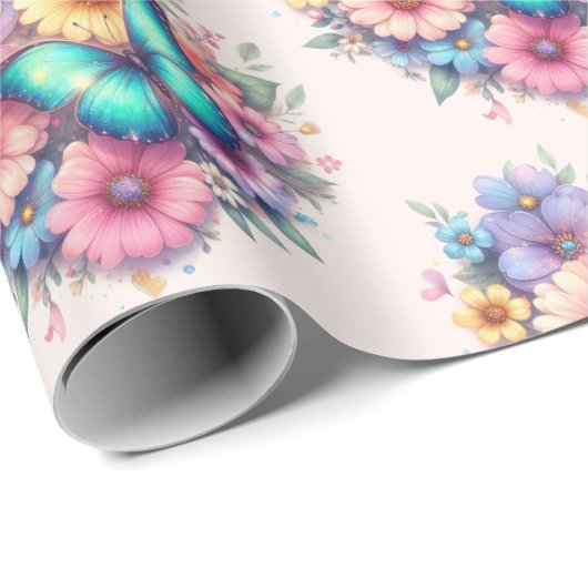 Daisy Flowers with a Beautiful Butterfly Pattern Cadeaupapier (Rol Hoek)