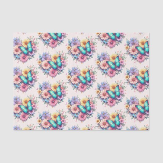 Daisy Flowers with a Beautiful Butterfly Pattern Tissuepapier (Voorkant)