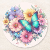 Daisy Flowers with a Beautiful Butterfly Ronde Kartonnen Onderzetter (Voorkant)