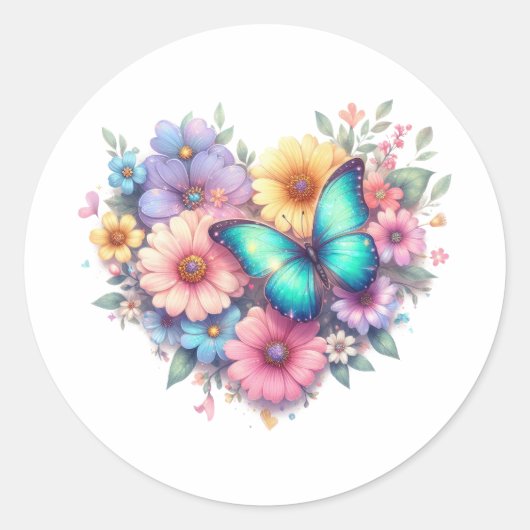 Daisy Flowers with a Beautiful Butterfly Ronde Sticker (Voorkant)