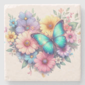 Daisy Flowers with a Beautiful Butterfly Stenen Onderzetter (Voorkant)