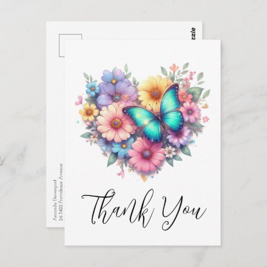 Daisy Flowers with a Beautiful Butterfly Thank You Briefkaart (Voorkant / Achterkant)