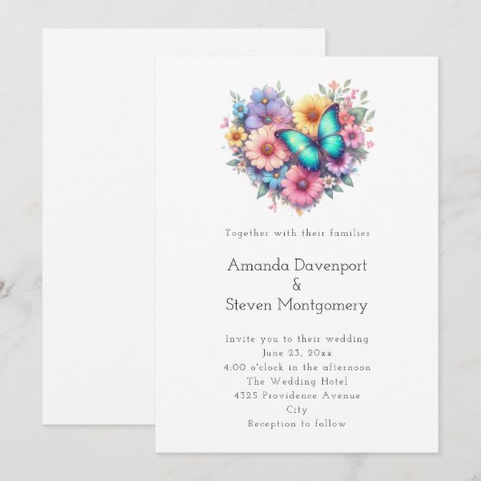 Daisy Flowers with a Beautiful Butterfly Wedding Kaart (Voorkant / Achterkant)