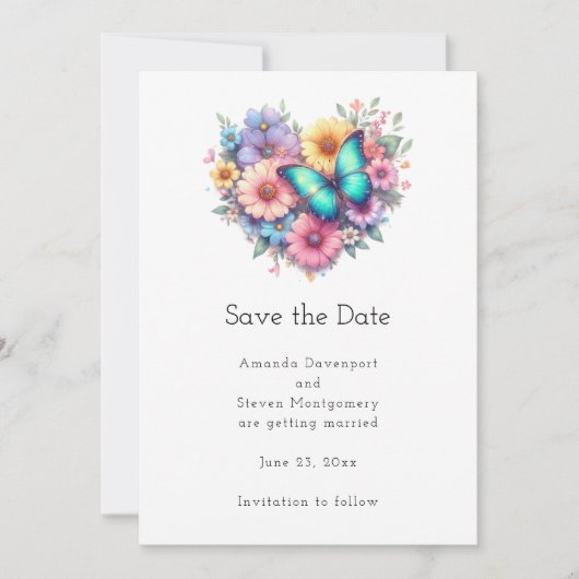 Daisy Flowers with a Beautiful Butterfly Wedding Save The Date (Voorkant)
