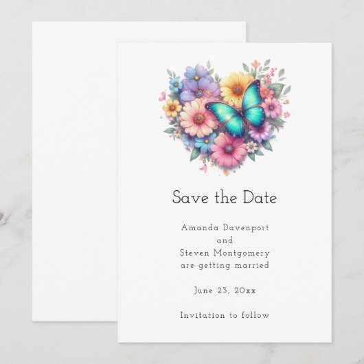 Daisy Flowers with a Beautiful Butterfly Wedding Save The Date (Voorkant / Achterkant)