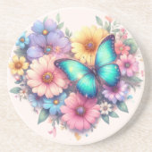 Daisy Flowers with a Beautiful Butterfly Zandsteen Onderzetter (Voorkant)