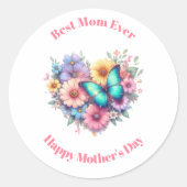Daisy Flowers with a Blue Butterfly Mother's Day Ronde Sticker (Voorkant)