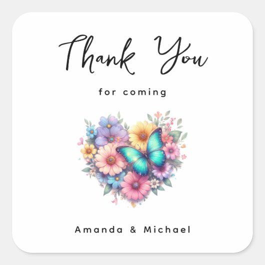 Daisy Flowers with a Blue Butterfly Thank You Vierkante Sticker (Voorkant)