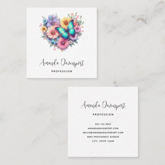 Daisy Flowers with a Blue Butterfly Vierkante Visitekaartje (Voorkant / Achterkant)