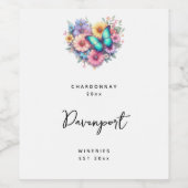 Daisy Flowers with a Blue Butterfly Wine Making Wijn Etiket (Enkel label)