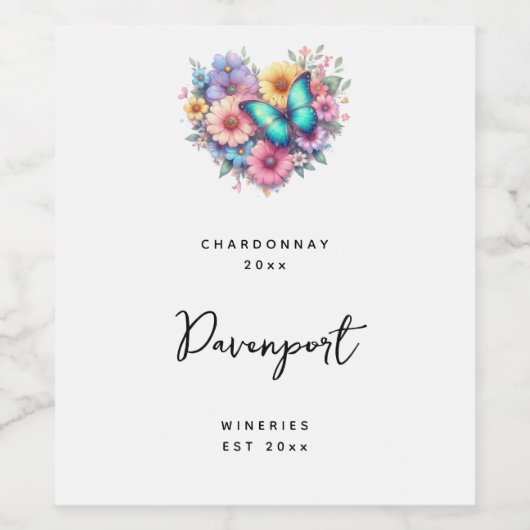 Daisy Flowers with a Blue Butterfly Wine Making Wijn Etiket (Enkel label)