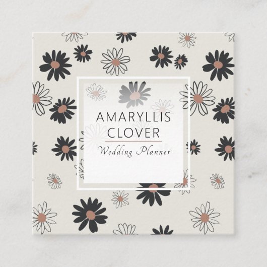 Daisy Flowers Zwart Roze Bloemen Patroon Vierkante Visitekaartje (Voorkant)