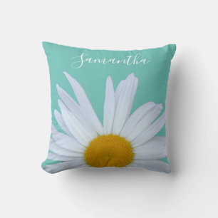 Daisy Foto Blauwgroen Groen Elegant White Script Kussen