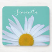 Daisy Foto Blauwgroen Groen Elegant White Script Muismat (Voorkant)