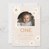 Daisy Foto Eerste Verjaardag Uitnodigen Kaart (Voorkant)