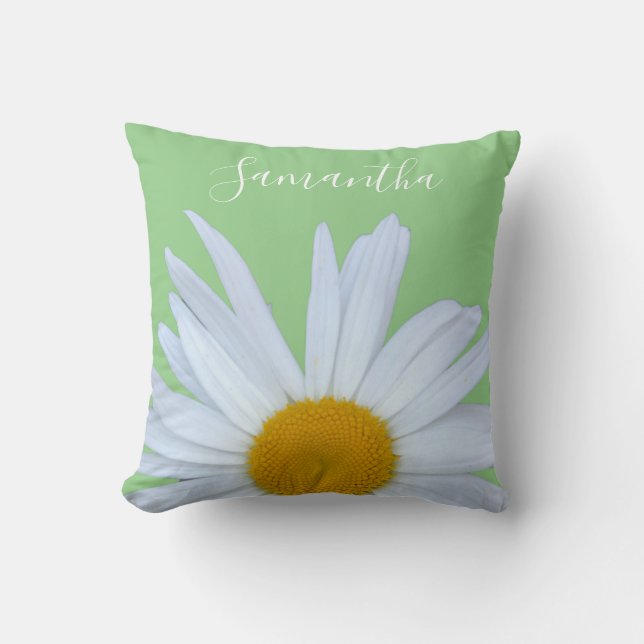Daisy Foto Groen Elegant Wit Script Kussen (Voorkant)
