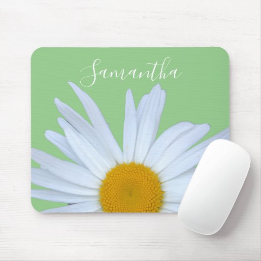 Daisy Foto Groen Elegant Wit Script Muismat (Met muis)