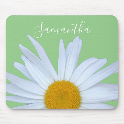 Daisy Foto Groen Elegant Wit Script Muismat (Voorkant)