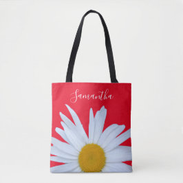 Daisy Foto Rood Elegant Wit Script Canvas tas