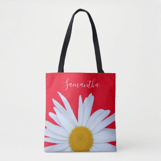 Daisy Foto Rood Elegant Wit Script Canvas tas (Voorkant)