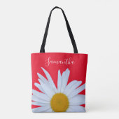 Daisy Foto Rood Elegant Wit Script Canvas tas (Achterkant)