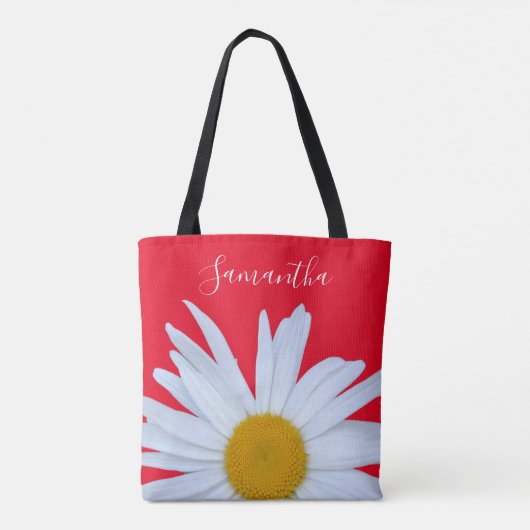 Daisy Foto Rood Elegant Wit Script Canvas tas (Achterkant)