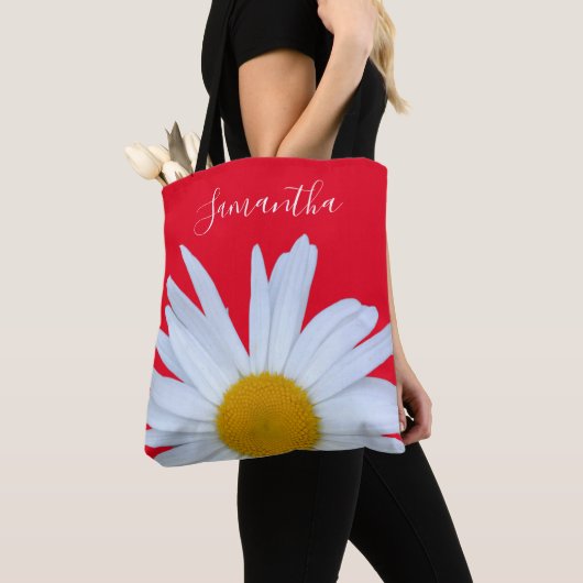Daisy Foto Rood Elegant Wit Script Canvas tas (Dichtbij)