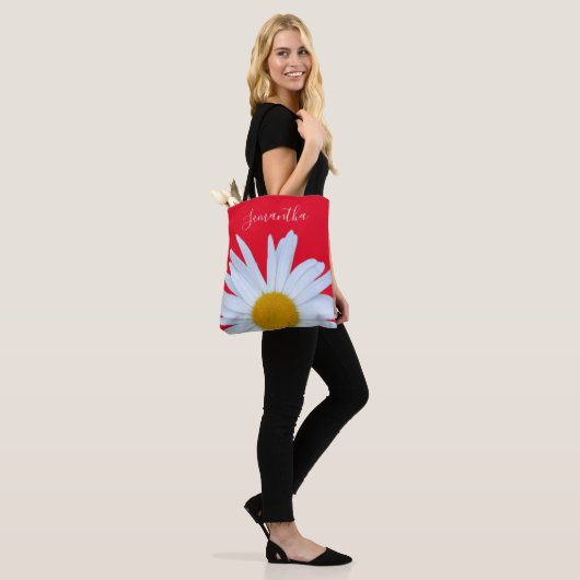 Daisy Foto Rood Elegant Wit Script Canvas tas (Op model)