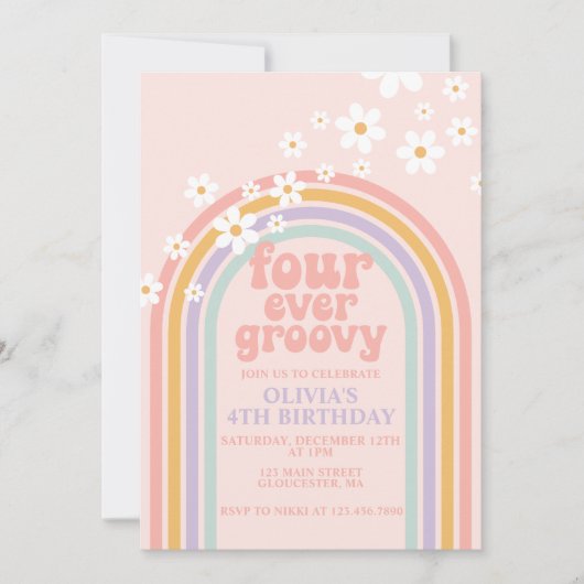 Daisy Four Ever Groovy Pastel regenboog 4e verjaar Kaart (Voorkant)