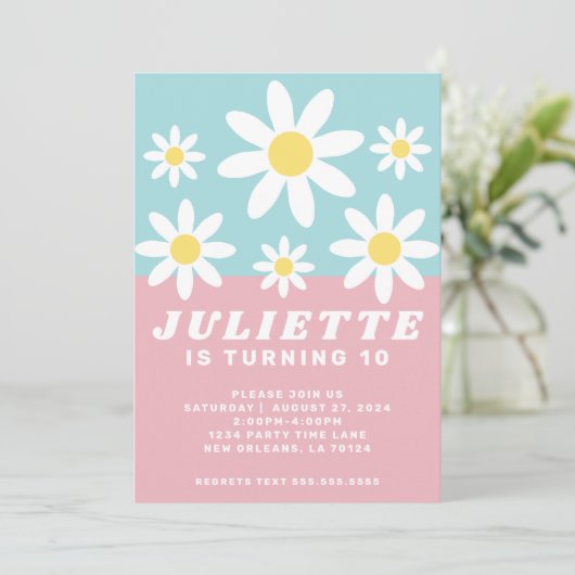 Daisy Fun verjaardagsfeestuitnodiging Kaart (Staand voorkant)