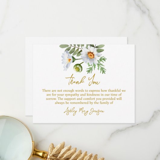 Daisy Funeral Thank You Card Bereavement Bedankkaart (Voorkant / Achterkant in situ)