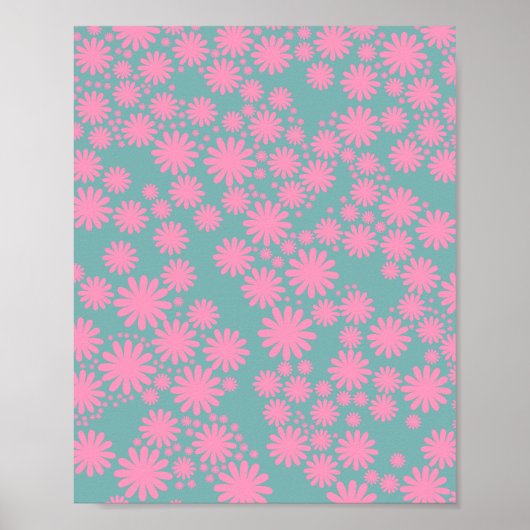 Daisy Garden 06 Mint en roze Poster (Voorkant)