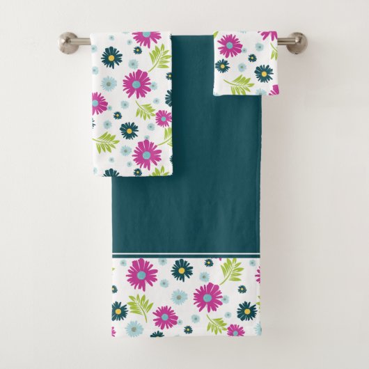 Daisy Garden Bloem Roze Blauw Bad Handdoek (Insitu)